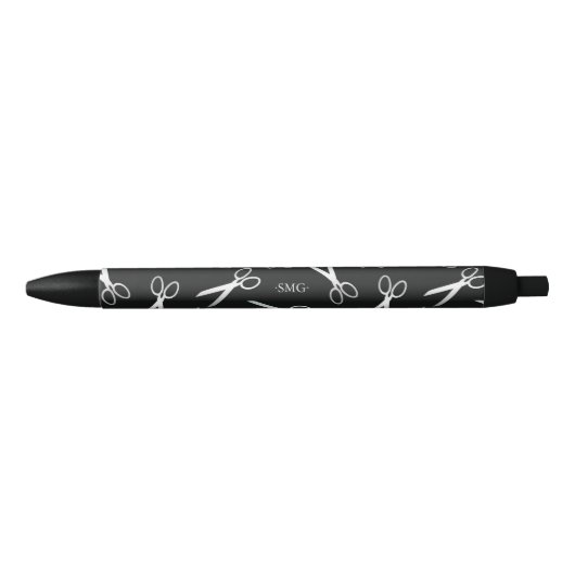 Silver Scissors Pattern Aangepaste Initialen Zwarte Inkt Pen (Voorkant)