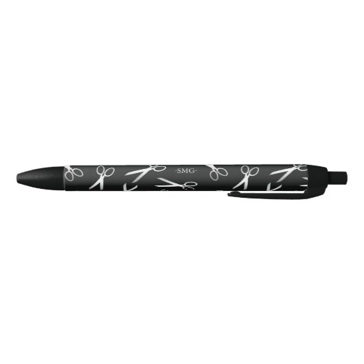 Silver Scissors Pattern Aangepaste Initialen Zwarte Inkt Pen (Bodem)