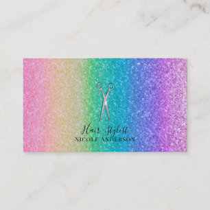 Silver Scissors Rainbow Glitter Hair Stylist Visitekaartje