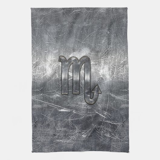 Silver Scorpio Zodiac Sign Distress Metal Style Theedoek (Verticaal)