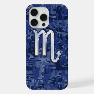 Silver Scorpio Zodiac Sign on Blue Camo iPhone 15 Pro Max Hoesje