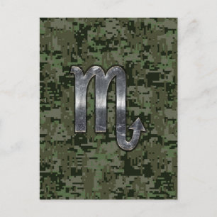 Silver Scorpio Zodiac Sign Woodland Digital Camo Briefkaart