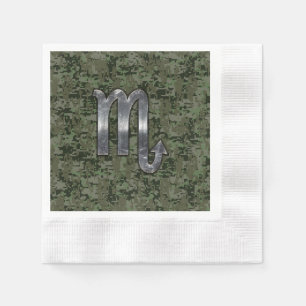 Silver Scorpio Zodiac Sign Woodland Digital Camo Servetten