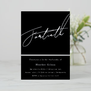 Silver Script 40th Birthday Party Silver Folie Uitnodiging