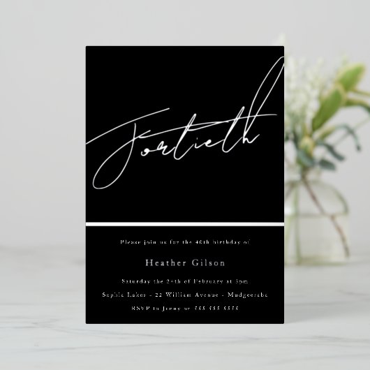 Silver Script 40th Birthday Party Silver Folie Uitnodiging (Staand Voorkant)