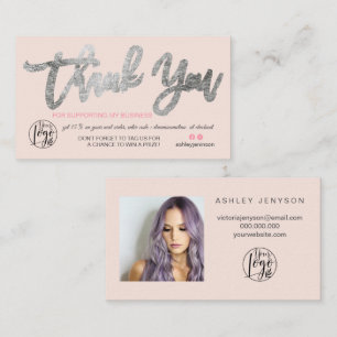 Silver script foto logo roze orde dank u visitekaartje