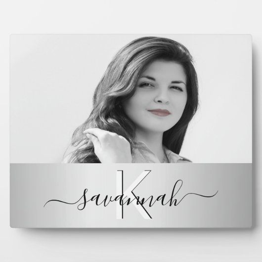 Silver script monogram foto fotoplaat (Voorkant)