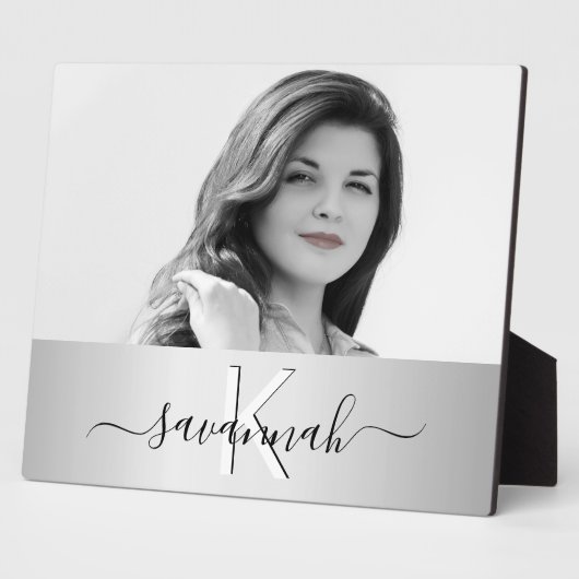 Silver script monogram foto fotoplaat (Zijkant)