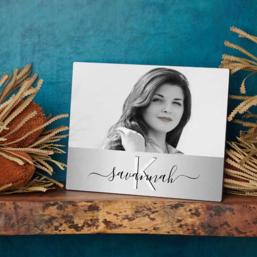 Silver script monogram foto fotoplaat (Zijkant)