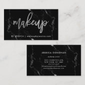 Silver Script op zwarte marmer | Makeup Visitekaartje (Voorkant / Achterkant)
