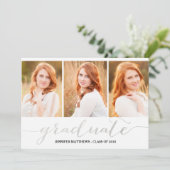 Silver Script Photo Collage | afstudeerfeest Kaart (Staand voorkant)