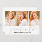 Silver Script Photo Collage | afstudeerfeest Kaart (Voorkant / Achterkant)
