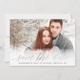 Silver Script Photo Save the Date in Faux Foil