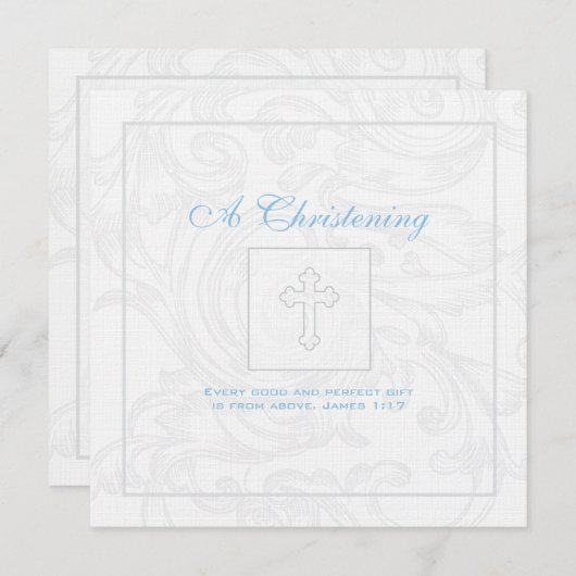 Silver Scroll Boy Christening Uitnodiging (Voorkant / Achterkant)