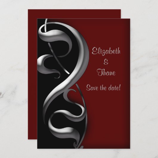 Silver Scroll Modern Gothic Wedding Save The Date (Voorkant / Achterkant)