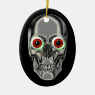 Silver Scull Red Eyeball Fantasy Ornament