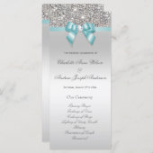 Silver Sequin Blauwgroen Bow Wedding Programma (Voorkant / Achterkant)
