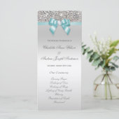 Silver Sequin Blauwgroen Bow Wedding Programma (Staand voorkant)