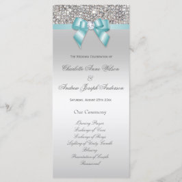 Silver Sequin Blauwgroen Bow Wedding Programma