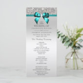 Silver Sequin Blauwgroen Diamond Bow Wedding Progr Programma (Staand voorkant)