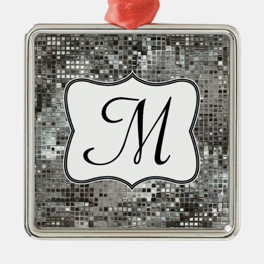 Silver Sequin Dazzle Gli Monogram Initiaal Ornamen Metalen Ornament (Voorkant)