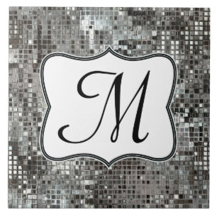 Silver Sequin Dazzle Glitz Monogram Display Tile Tegeltje