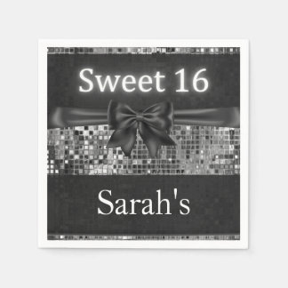 Silver Sequin en Black Bow Sweet 16 servetten