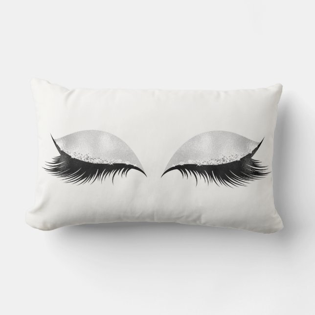 Silver Sequin Glitter Black Grey Makeup Lashes Kussen (Voorkant)