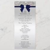 Silver Sequin Navy Blue Bow Wedding Program Programma (Voorkant)