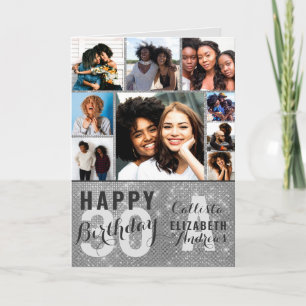 Silver Sequin Photo Collage Happy Birthday Card Kaart