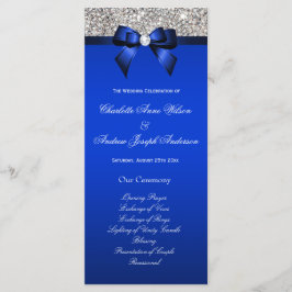 Silver Sequin Royal Blue Bow Wedding Program Programma