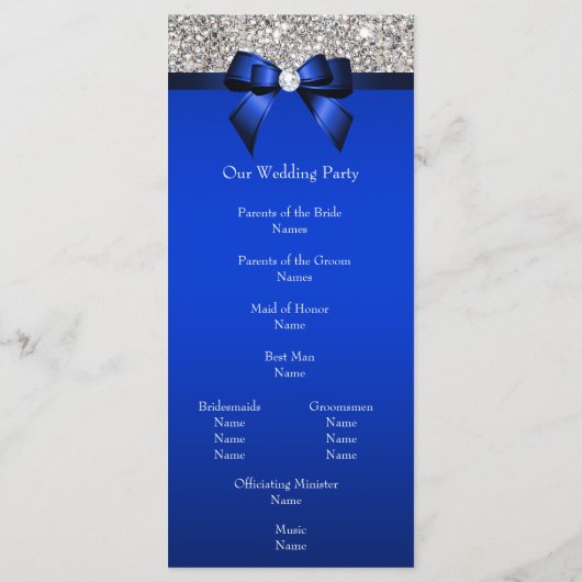 Silver Sequin Royal Blue Bow Wedding Program Programma (Achterkant)