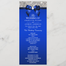 Silver Sequin Royal Blue Bow Wedding Programme