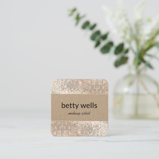 Silver Sequin Striped Makeup Artist Kraft Vierkante Visitekaartje (Staand voorkant)