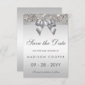 Silver Sequins Bling Bow sparen het Baby shower va Save The Date (Voorkant / Achterkant)