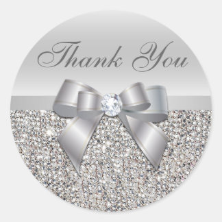Silver Sequins Bow Dank u Stickers