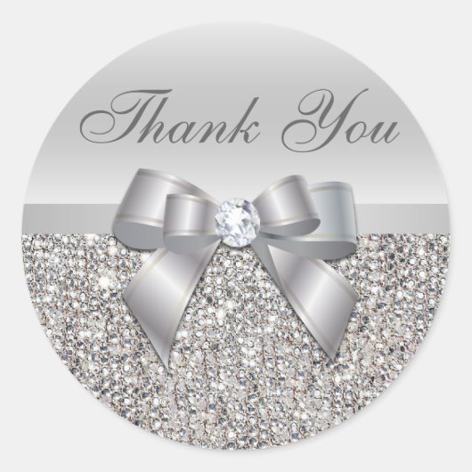 Silver Sequins Bow Dank u Stickers (Voorkant)