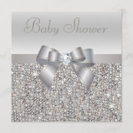Silver Sequins, Bow & Diamond Baby shower Kaart