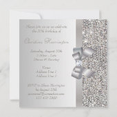 Silver Sequins, Bow & Diamond Birthday Party Kaart (Achterkant)
