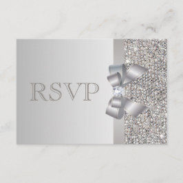 Silver Sequins, Bow & Diamond RSVP Wedding Kaartje