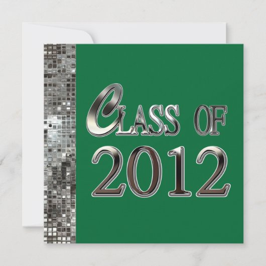 Silver Sequins Green Graduation Invitations Kaart (Voorkant)