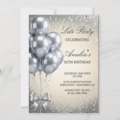 Silver Sequins Let's Birthday Party Invitation (Devant)