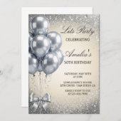 Silver Sequins Let's Birthday Party Invitation (Devant / Derrière)