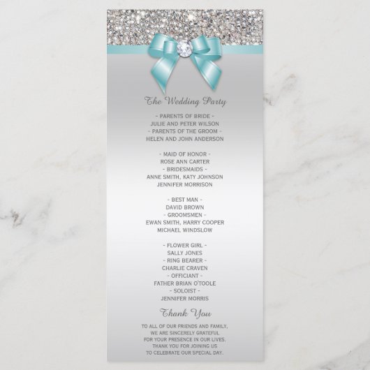 Silver Sequins Licht Blauwgroen Bow Wedding Progra Programma (Achterkant)