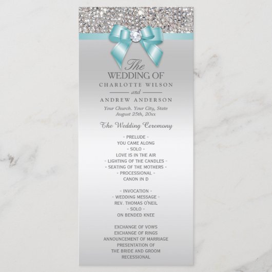Silver Sequins Licht Blauwgroen Bow Wedding Progra Programma (Voorkant)