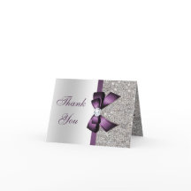 Silver Sequins Purple Diamond Bow Thank You