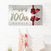 Silver Sequins Red Faux Bow 100th Birthday Spandoek (Insitu)