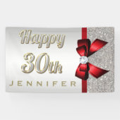 Silver Sequins Red Faux Bow 30th Birthday Spandoek (Horizontaal)