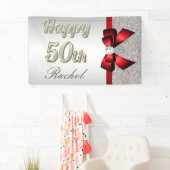 Silver Sequins Red Faux Bow 50th Birthday Spandoek (Insitu)