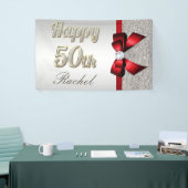 Silver Sequins Red Faux Bow 50th Birthday Spandoek (Beurs)